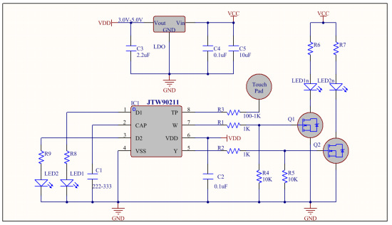 JTW90211臺(tái)燈照明觸摸芯片循環(huán)輸出電容觸控IC小家電LED方案開發(fā) JTW90211臺(tái)燈照明觸摸芯片循環(huán)輸出電容觸控IC小家電LED方案開發(fā)